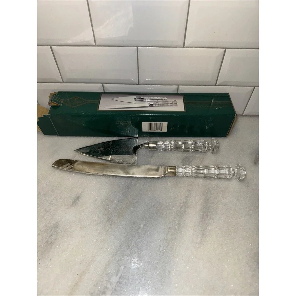 VTG Godinger Shannon Crystal Handle‎ Silver Ply Cake Server Set Newinbox ES006